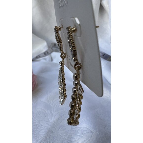 Mint Rhinestone Gold Dangle Drop CZ Triangles Earrings NEW - Picture 10 of 12
